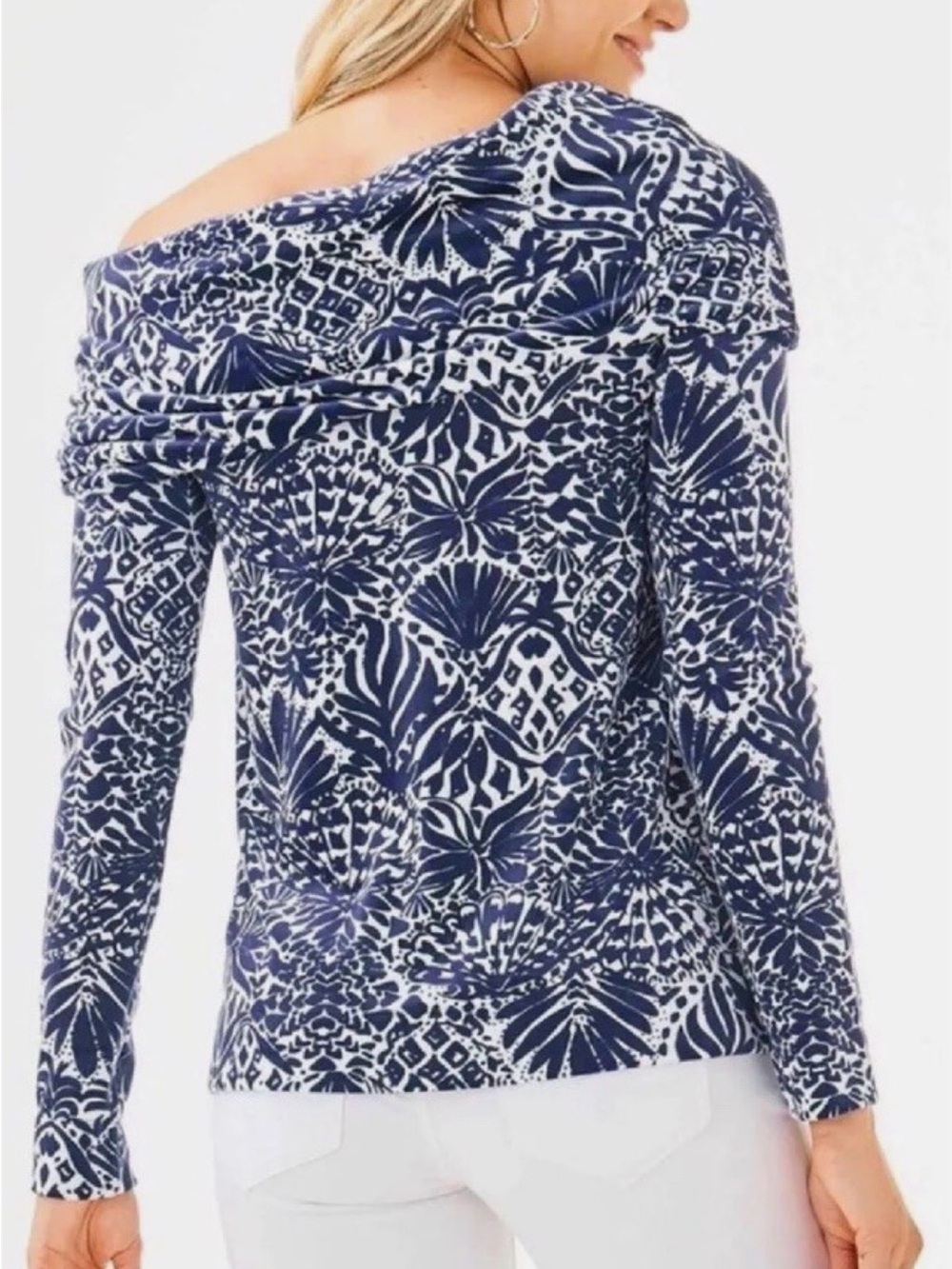 Lilly Pulitzer Belinda Off Shoulder Cowl Neck Top By Land Or By Sea Velour XXS - Picture 4 of 10